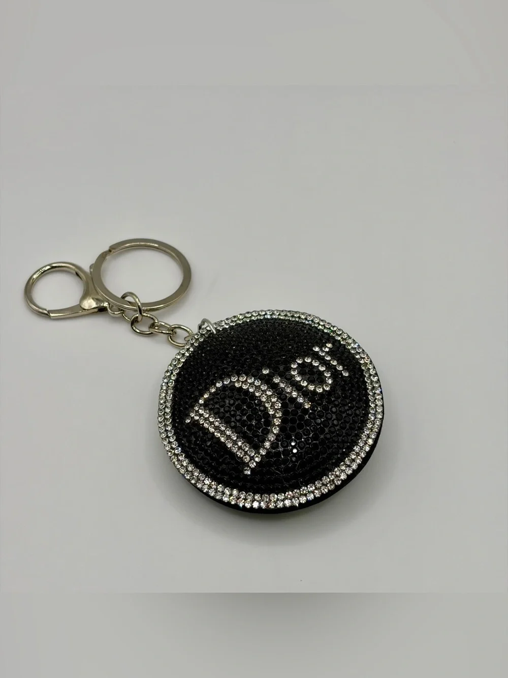 Crystal Monogram Black Round Keychain